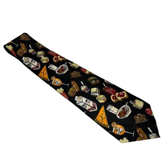 Vintage Keeps USA Food Theme Mens Necktie, Chainsworld Corp. Black White Red - Picture 10 of 10